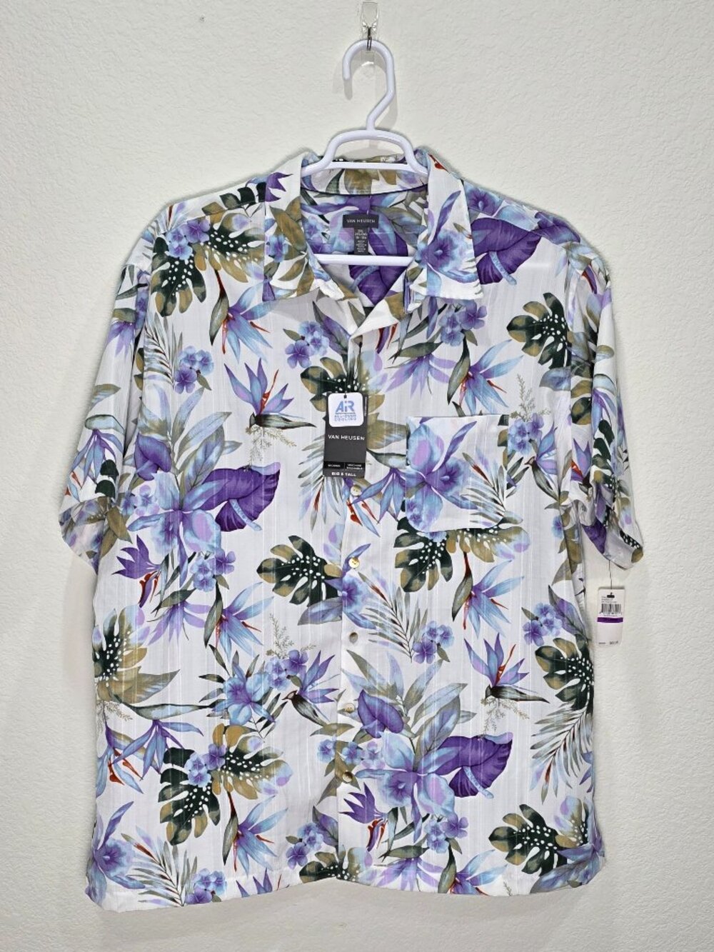 NWT Van Heusen Air Button Down Shirt 19 Men XXL Tropical Cruise Vacation Beach